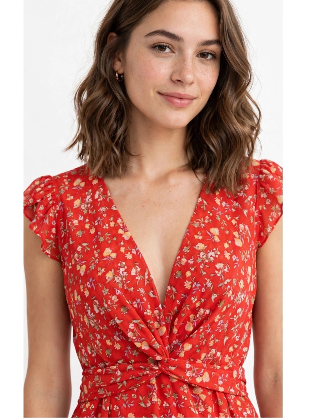 Red Floral Tie-Waist Camisole Top